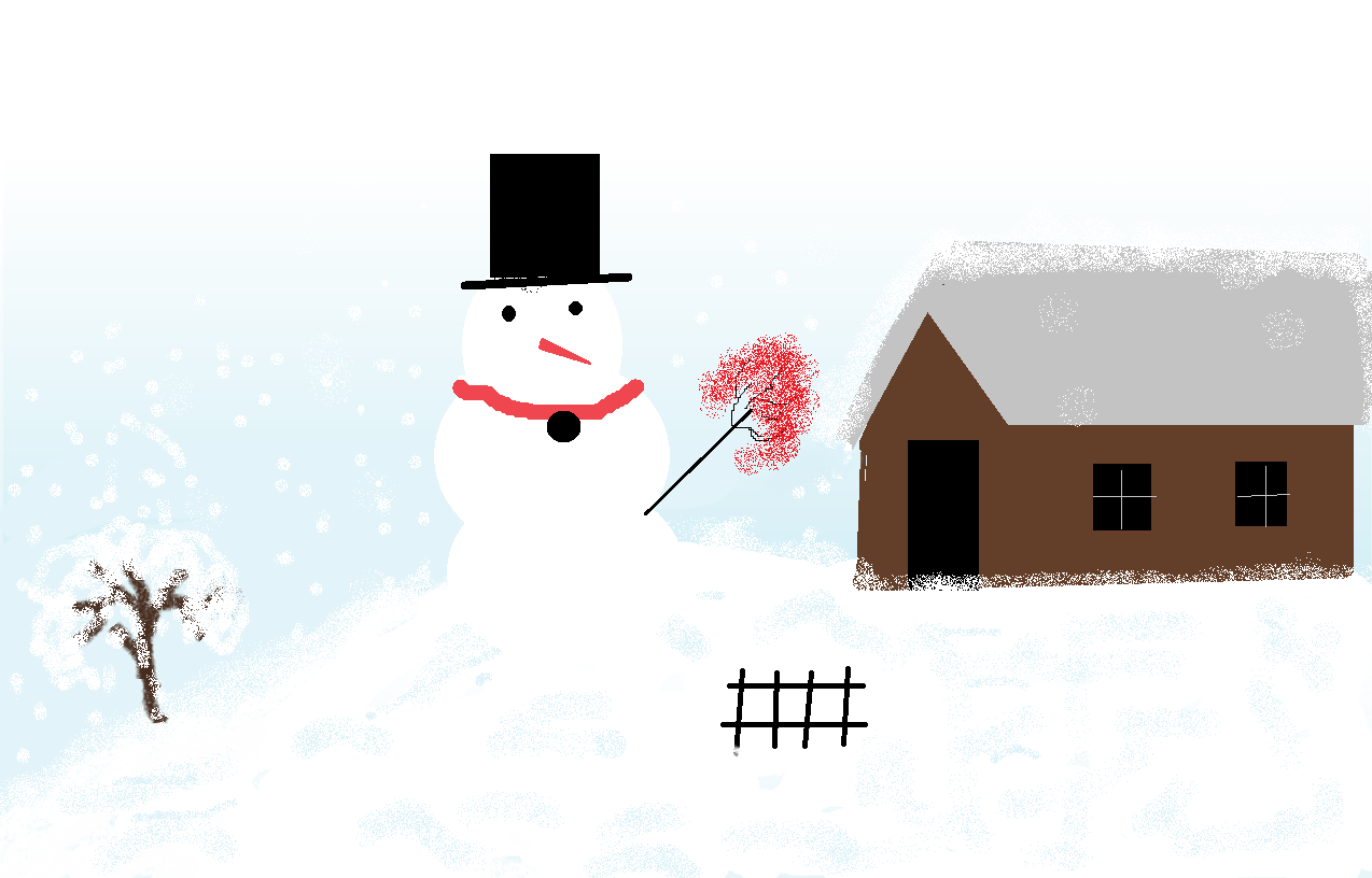 How to draw cool scene in Ms paint |home drawing in cool scene |Snow man drawing in snow scene