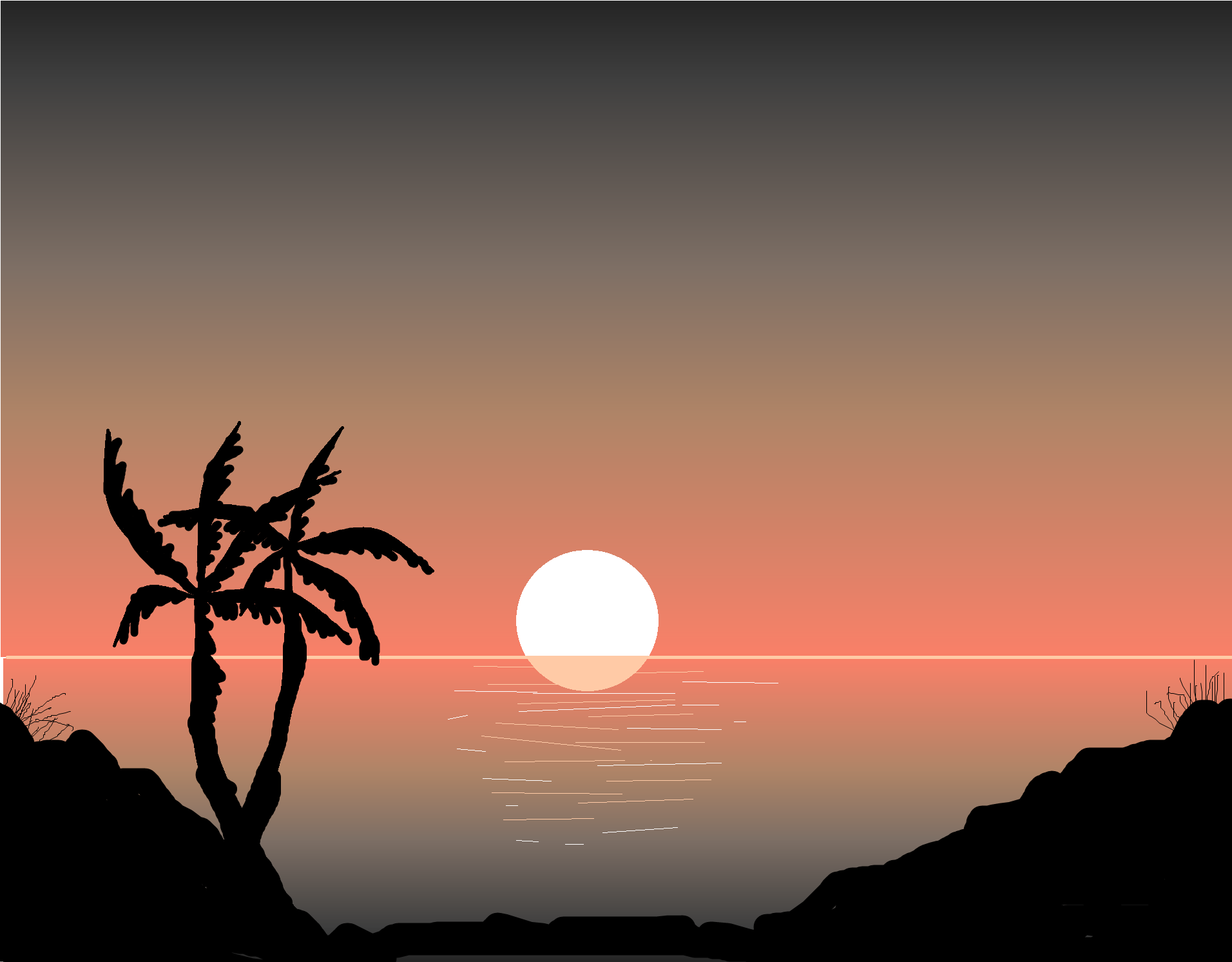 How to draw beautiful sunrise scene in Ms paint |Palm trees drawing computer |Sunrise scenery |beautiful scenery