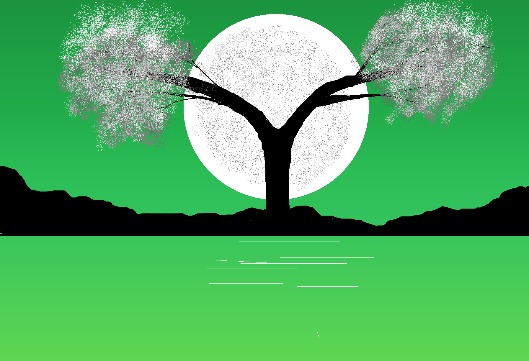 How to draw greenish scene in Ms paint |Beautiful tree drawing |Sea drwing in computer